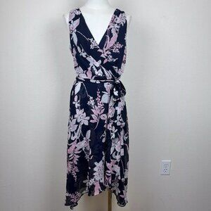 Tommy Hilfiger Dress Womens Faux Wrap Sleeveless Floral Chiffon Sz 14 NWT